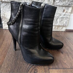 All Saints Black Leather Koko Chain Ankle Boots Size 39/8.5